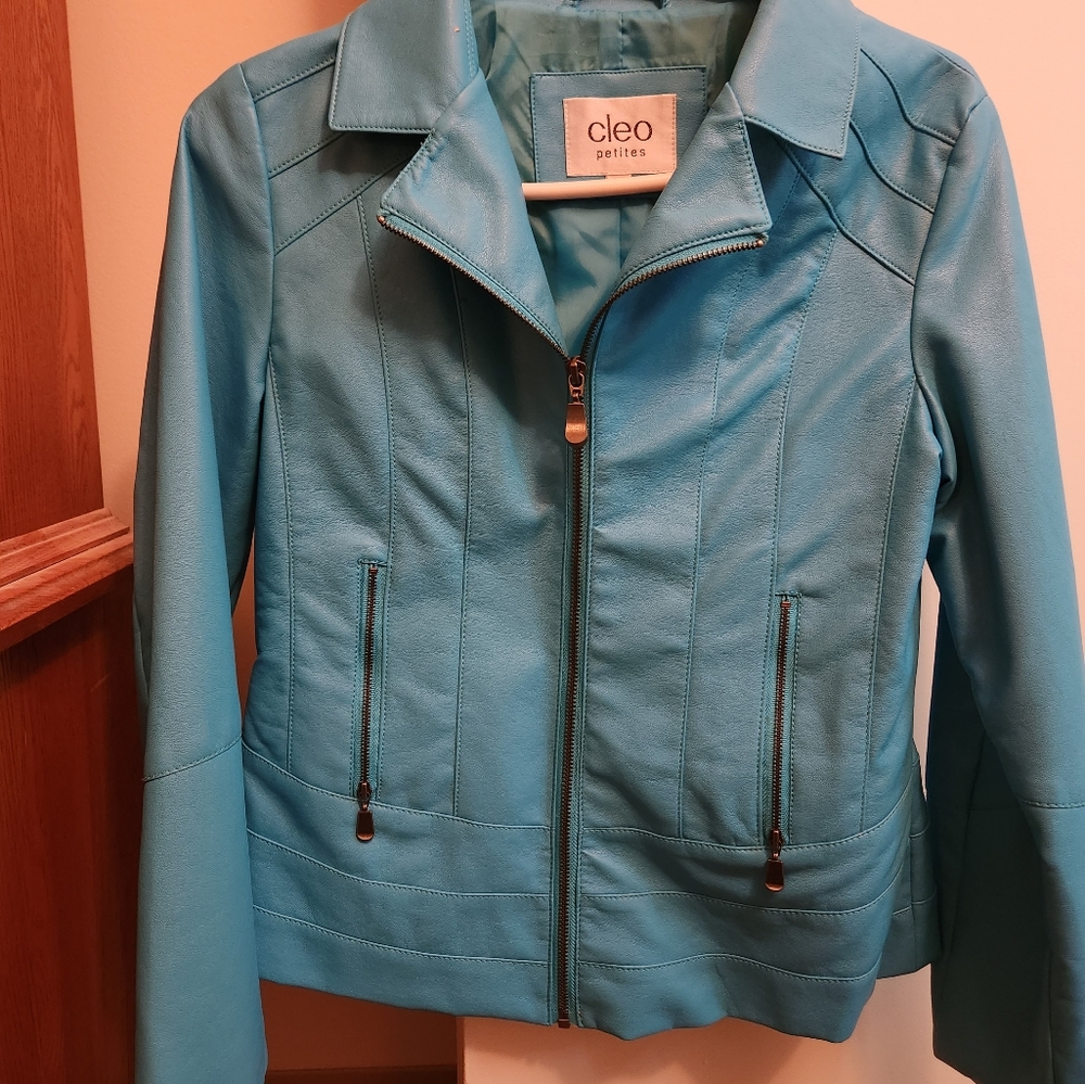 RETRO WOMEN'S BLUE CLEO VEGAN LEATHER BOMBER JACKET - SZ L